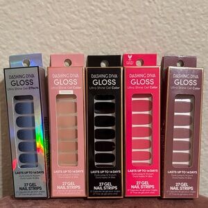 Dashing Diva Gloss Gel Nail Strips Set - Black, Pink, Red, Silver, Blue